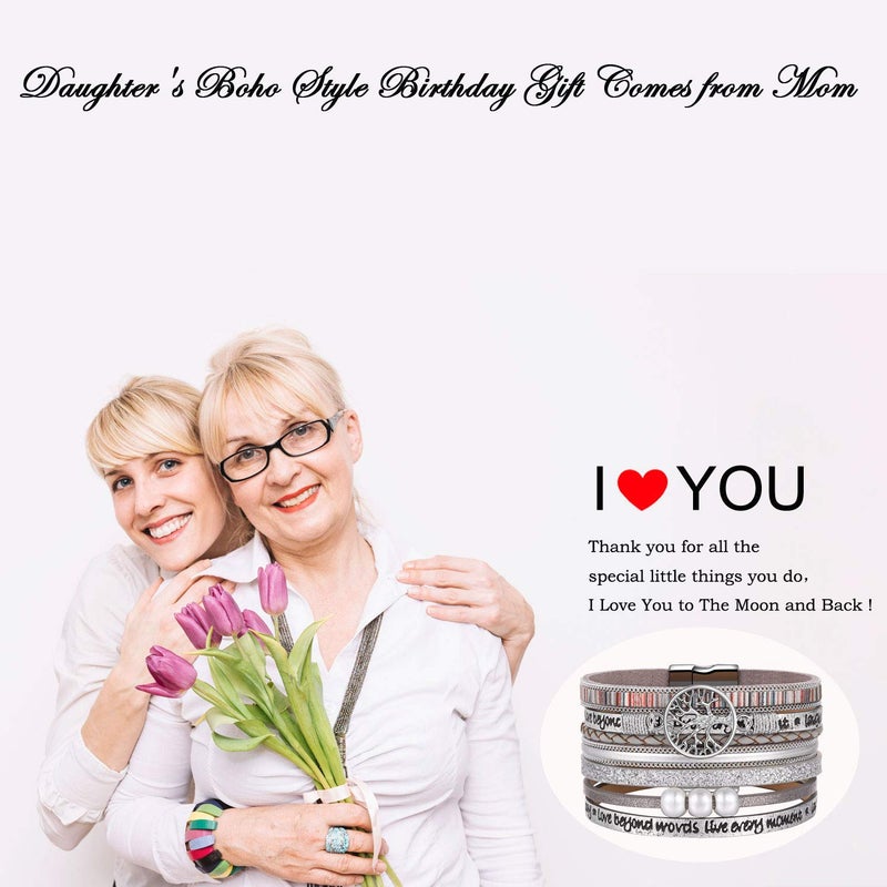 Desimtion Silver Boho Wrap Leather Bracelets for Women Buckle Multilayer Layered Jewelry Gifts Bracelet for Mom Teen Grandma - Image 5